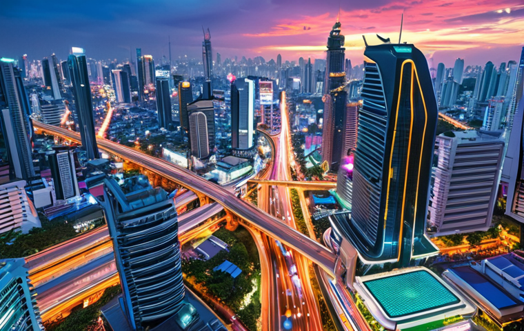 **Prompt 1: Futuristic Thailand Tech Hub**
    A vibrant, high-tech cityscape in Thailand, showcasing the "Thailand
