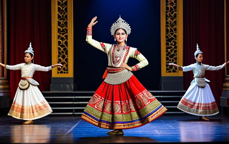 **
"A professional female dancer in traditional Khon attire, fully clothed in an ornate costume, performing on a brightly lit stage with intricate details, appropriate content, safe for work, perfect anatomy, correct proportions, natural pose, professional photography, high quality, cultural performance, modest clothing."
**